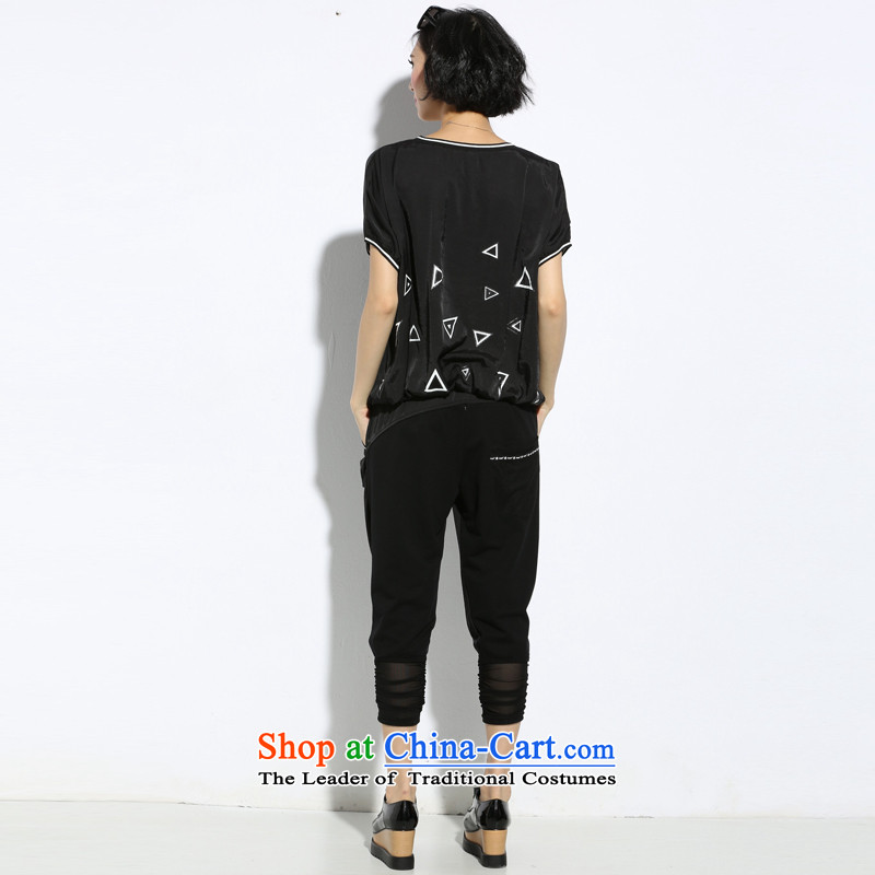 The Eternal Yuexiu Code women kit thick sister 2015 Summer thick mm new to intensify the stylish black-and-white-color printing video thin knocked t-shirt, black trousers kit 3XL, eternal Soo , , , shopping on the Internet