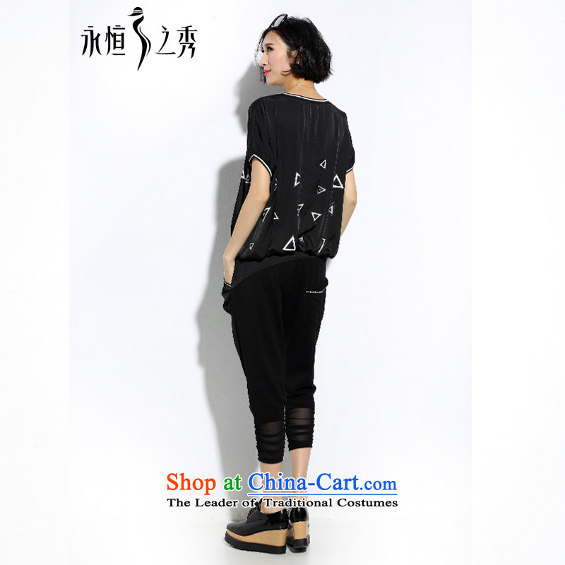The Eternal Yuexiu Code women kit thick sister 2015 Summer thick mm new to intensify the stylish black-and-white-color printing video thin knocked t-shirt, black trousers kit 3XL, eternal Soo , , , shopping on the Internet