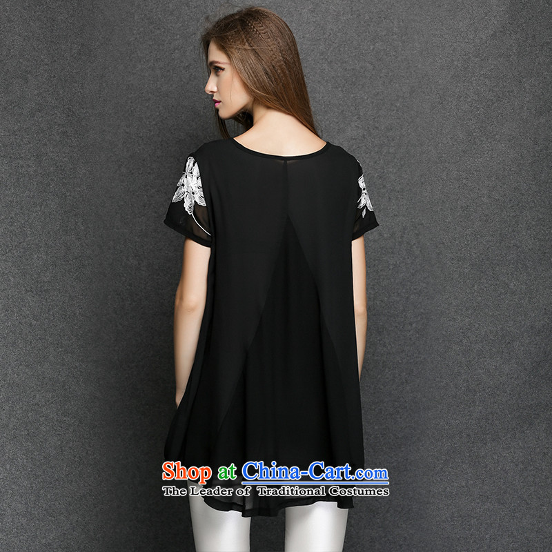 Improving access of 2015 Women's code of the npc thick summer pearl chiffon floral embroidery A field petticoats thick mm larger short-sleeved dresses 3374 Black XXXXL, MUFUNA improving access () , , , shopping on the Internet