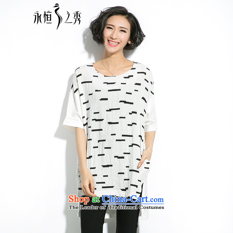 The eternal summer 2015, Sau thick mm new larger female former long after the short video thin personalized stamp relaxd T-shirt White?2XL