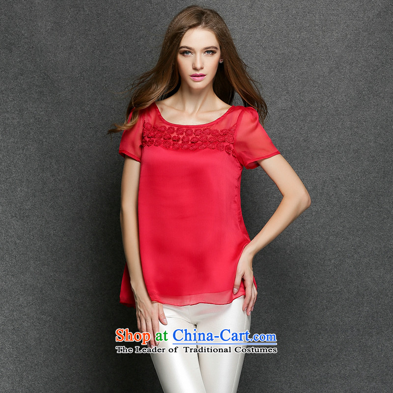 Improving access of 2015 mm thick larger women's summer to intensify the new Flower pure color fluoroscopy short-sleeved Sau San Fat, Hin large thin coat 3395 Red XXL, MUFUNA improving access () , , , shopping on the Internet