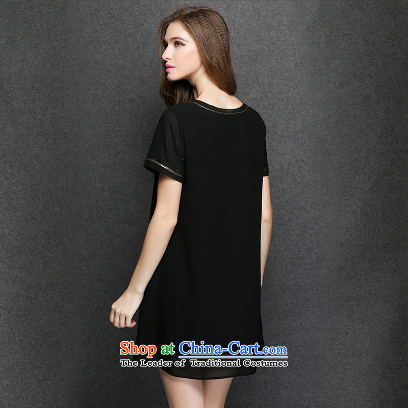 Improving access of 2015 mm thick larger women's summer to xl new round-neck collar pearl chiffon stylish loose video thin large dresses 3376 Black XXL, MUFUNA improving access () , , , shopping on the Internet