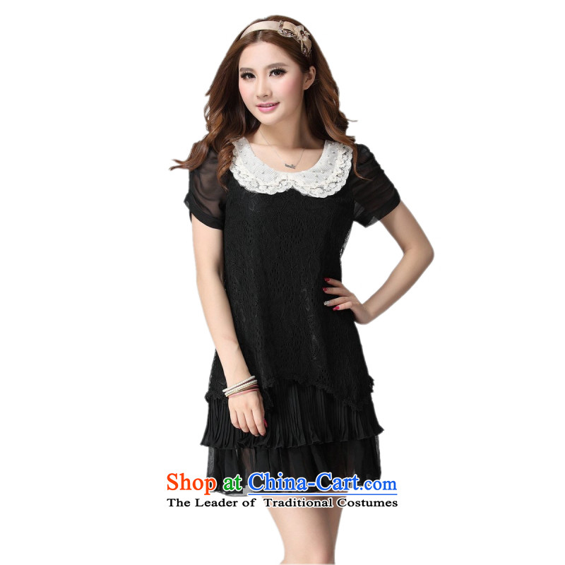 C.o.d. Package Mail thick MM larger women 2015 Summer new stylish sexy lapel bubble cuff Ultra video thin Sau San lace dresses 3XL, black land still El Yi shopping on the Internet has been pressed.