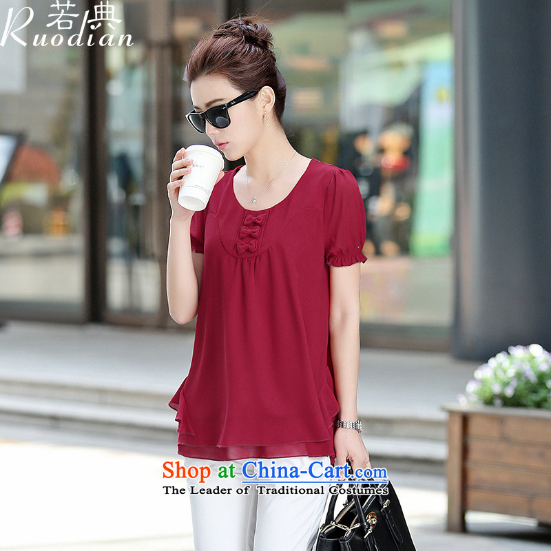 If code short-sleeved shirt women chiffon 2015 Summer loose thick large mm solid color T-shirt chestnut horses , L, if summer code (ruodian) , , , shopping on the Internet