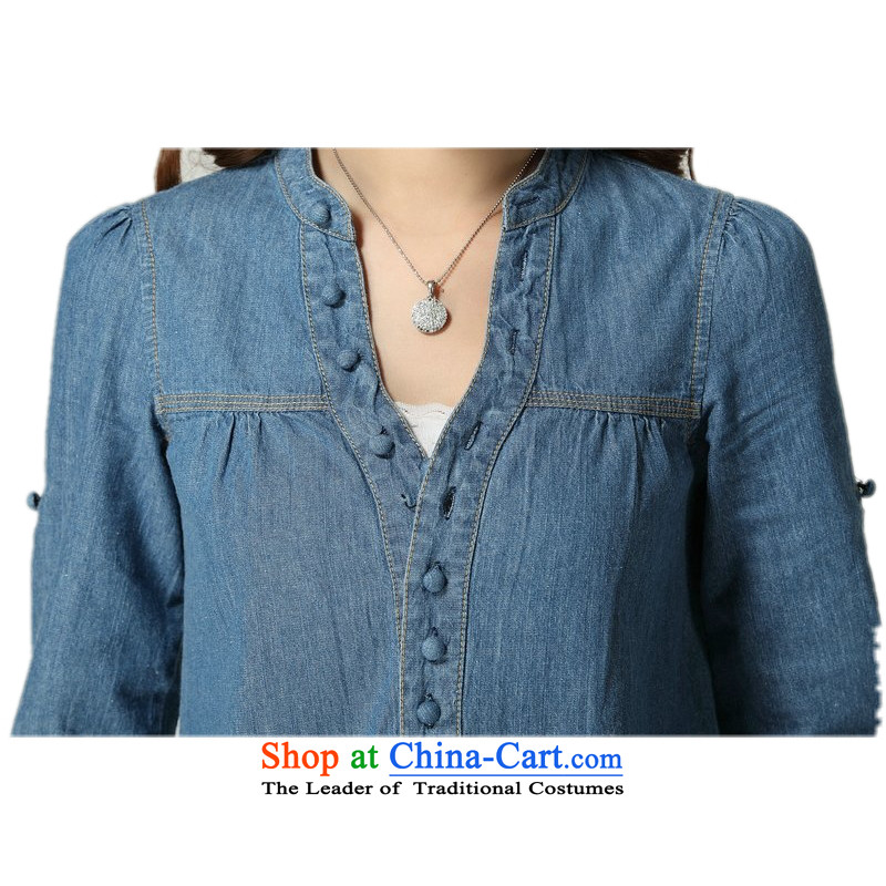 C.o.d. PACKAGE POSTAL CODE thick MM2015 large thin, cool and stylish denim dress Sau San video thin cross embroidery very casual denim dress map color 4XL, land still El Yi shopping on the Internet has been pressed.
