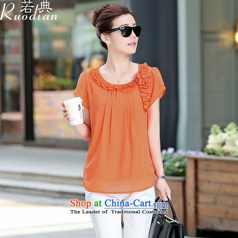 If middle-aged female code T-shirts thick mm Summer 2015 large female pure color chiffon short-sleeved T-shirt, jacket orange M, if code (ruodian) , , , shopping on the Internet
