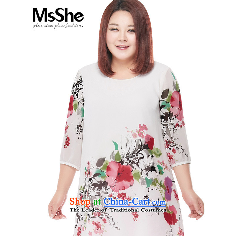 Msshe xl female new summer 2015 mm in length of thick stamp loose chiffon Netherlands 4679 imported from white 3XL