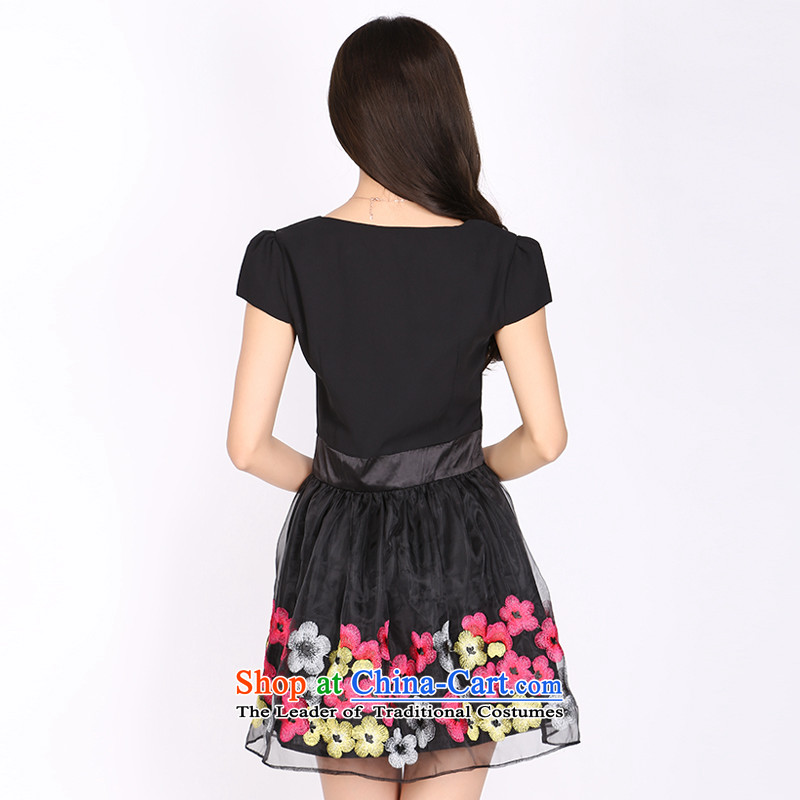 Luo Shani flower code women thick mm summer 200 catties to increase girls' thick graphics thin, thick sister dresses chiffon 2171 high-end black 5XL- OSCE root yarn embroidery, Shani Flower (D'oro) sogni shopping on the Internet has been pressed.