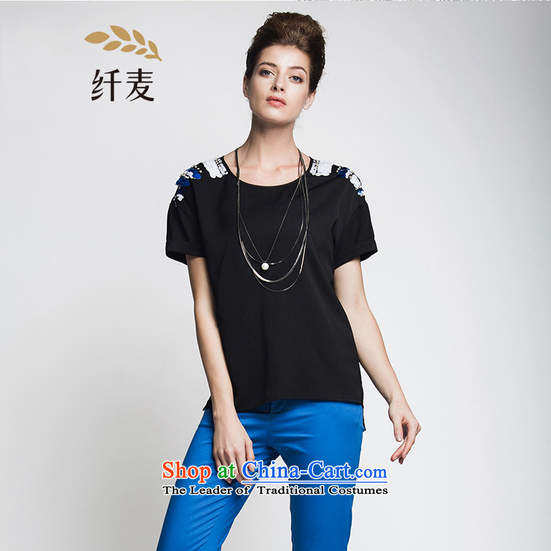 The former Yugoslavia Migdal Code women 2015 Summer new stylish mm thick slice on the shoulder, short-sleeved T-shirt 952153947 Black XL