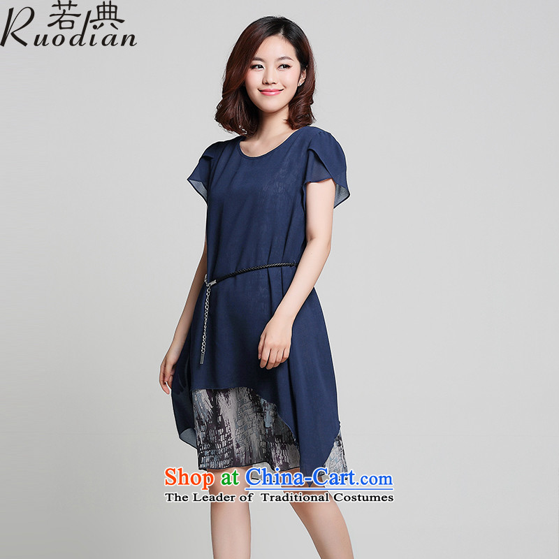 If the code to increase women's code 2015 mm thick summer chiffon short-sleeved Korean loose video thin leave two garment navy 4XL, if code (ruodian) , , , shopping on the Internet
