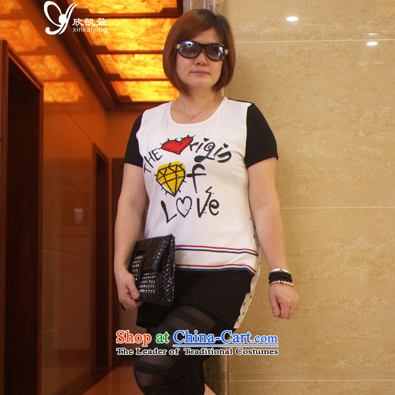 Yan Kai Ying 2015 Summer new larger female thick MM to intensify in the Sau San Long-short-sleeved T-shirt White4XL