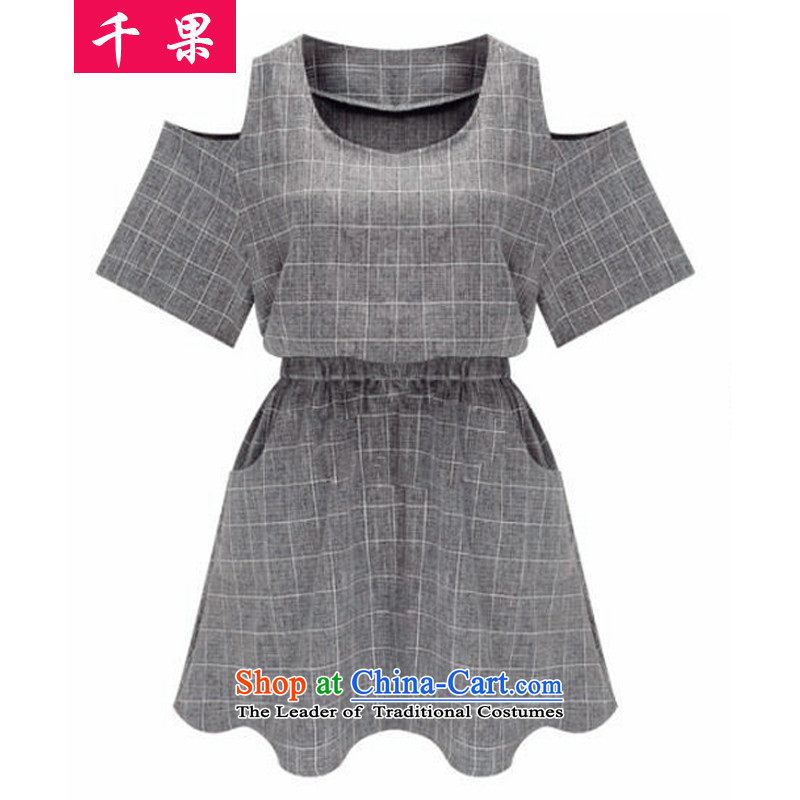 The results of the 2015 European and American Women's large summer new thick sister video thin to Sau San increase bare shoulders plaid dresses picture color 5XL, 378 thousand fruit (QIANGUO) , , , shopping on the Internet