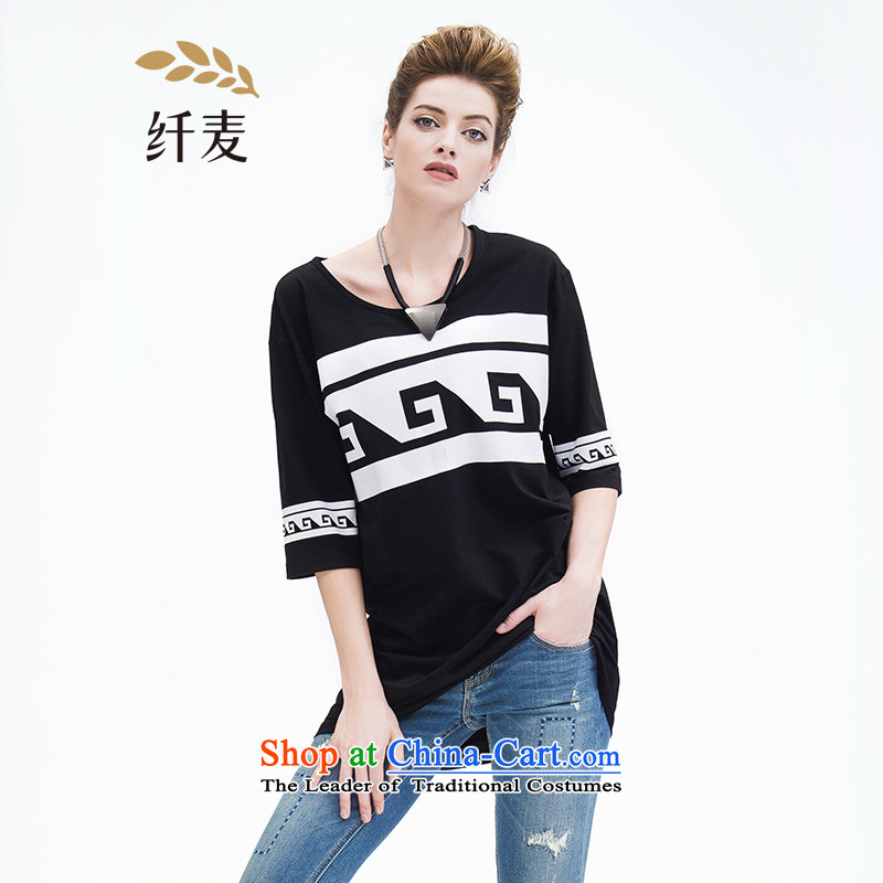 The former Yugoslavia Migdal Code women 2015 Summer new mm thick and long pattern stylish ethnic TEE 952153966 female black 2XL