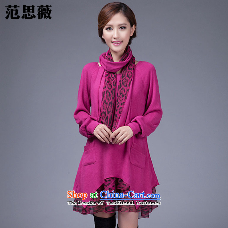 Ms Audrey EU, 2015 autumn and winter new Korean citizenry larger women loose false two pieces of knitted dresses leopard 1139_ aubergine XXXL recommendations 155-170 catty