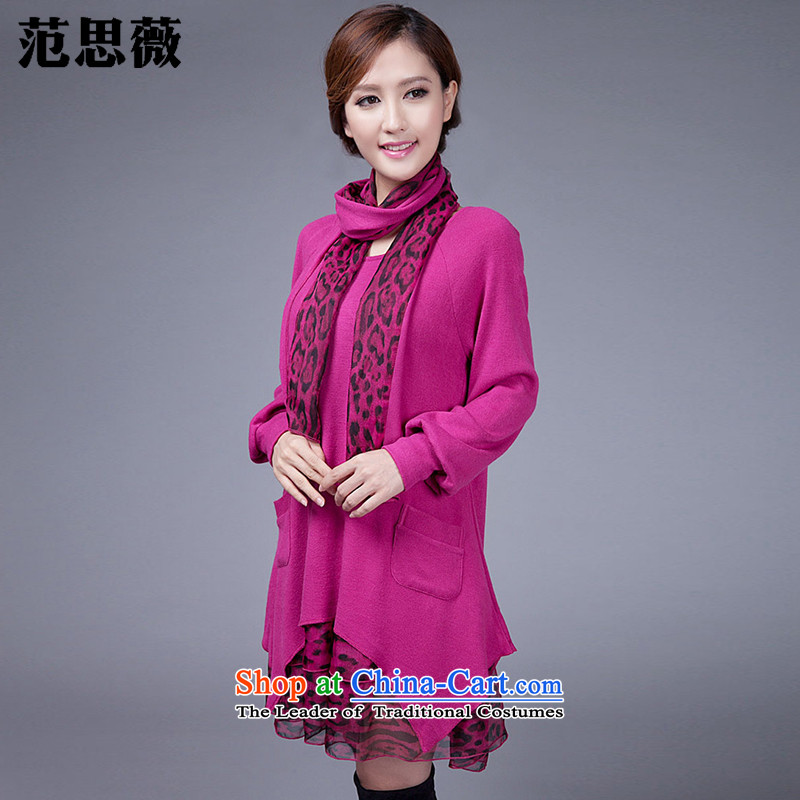Ms Audrey EU, 2015 autumn and winter new Korean citizenry larger women loose false two pieces of knitted dresses leopard 1139# aubergine XXXL recommendations 155-170, Mrs Vicki Cisco (FANSVII) , , , shopping on the Internet