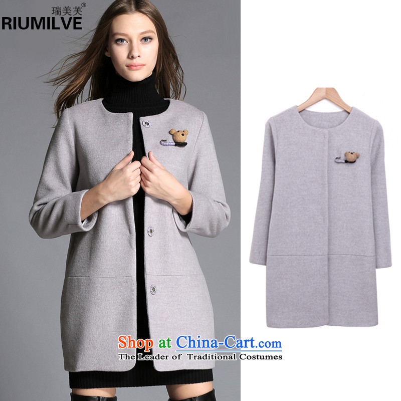 Rui Mei to?2015 to increase the number of ladies Fall_Winter Collections new thick mm loose video thin wool coats that long? C1008?3XL jacket, gray