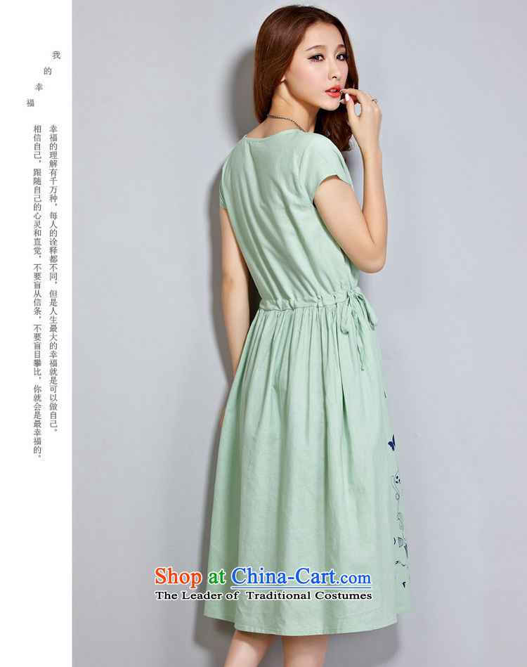 Left soft   2015 summer apparel Korea version mm heavy thick linen dress code in loose stamp long short-sleeved dresses fruit green XL Photo, prices, brand platters! The elections are supplied in the national character of distribution, so action, buy now enjoy more preferential! As soon as possible.
