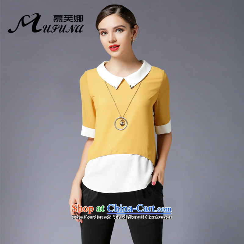 Improving access of thick large sister 2015 Women's Summer New pure colors for popular knocked color dolls loose coat four color T-shirt optional 3393 Yellow 5XL
