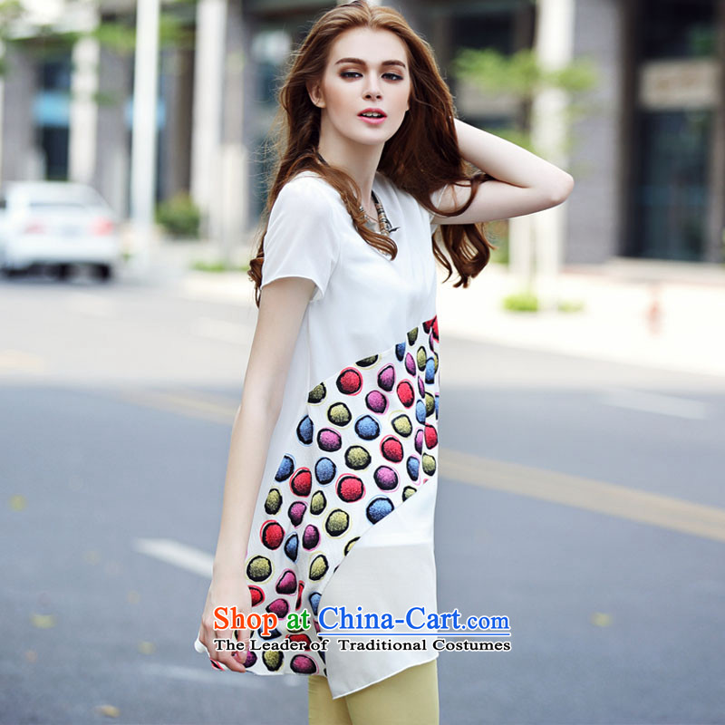 Morning to 2015 mm thick summer new European and American women to increase women's loose video decode thin colored stone neck long white shirt 2XL( chiffon 130-140) morning for a catty to , , , shopping on the Internet