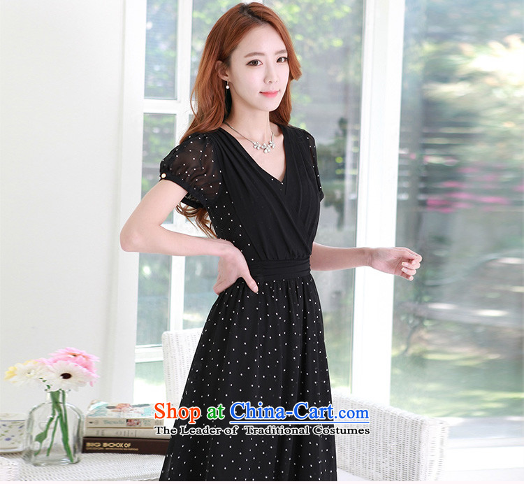Korean women's 2015 new xl female large casual elegance long skirt thick mm summer stylish wave point Sau San video thin temperament dresses black large pictures, Jin 3XL 145-160 price, brand platters! The elections are supplied in the national character of distribution, so action, buy now enjoy more preferential! As soon as possible.