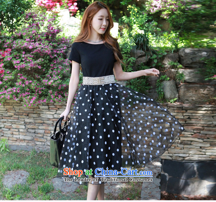 Korean women 2015 word sexy collar short-sleeve knitting stitching OSCE root yarn wave point bon bon sweet graphics thin dresses thick mm XL black skirt in large 3XL 135-150 catty picture, prices, brand platters! The elections are supplied in the national character of distribution, so action, buy now enjoy more preferential! As soon as possible.