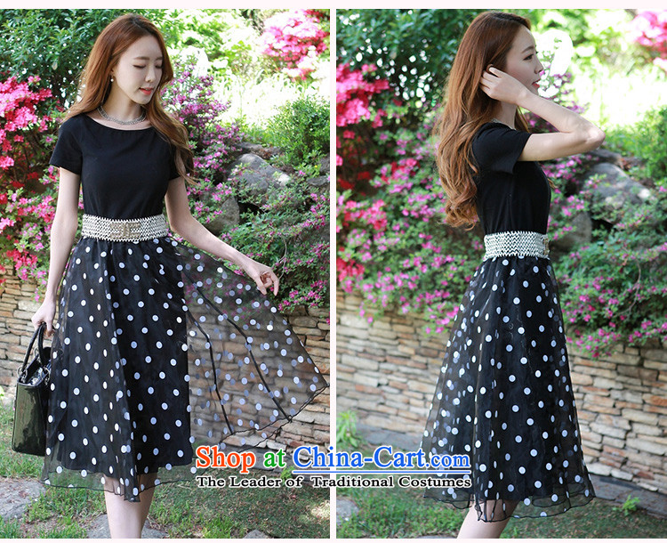 Korean women 2015 word sexy collar short-sleeve knitting stitching OSCE root yarn wave point bon bon sweet graphics thin dresses thick mm XL black skirt in large 3XL 135-150 catty picture, prices, brand platters! The elections are supplied in the national character of distribution, so action, buy now enjoy more preferential! As soon as possible.