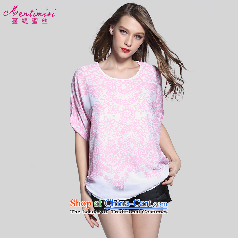 Overgrown Tomb economy's code honey T-shirts for summer new round-neck collar stamp minimalist loose 5 cuff chiffon?S1648??5XL pink shirt