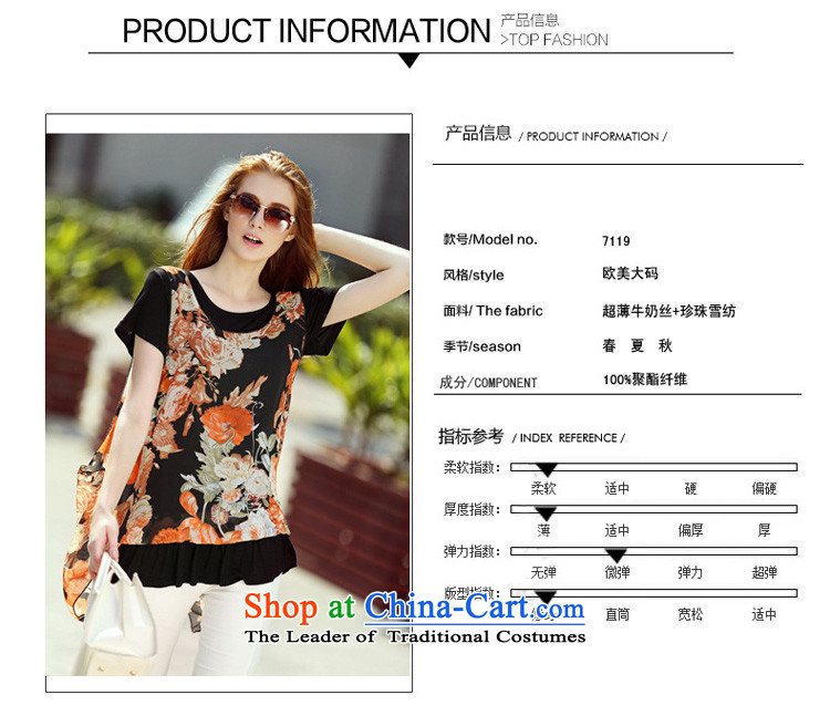 Morning to 2015 mm thick summer new Western liberal leave two large clothes to xl female wild video thin collision-color printing chiffon shirt T-shirt black orange flower 3XL( suitable for 140-150catties) Picture, prices, brand platters! The elections are supplied in the national character of distribution, so action, buy now enjoy more preferential! As soon as possible.
