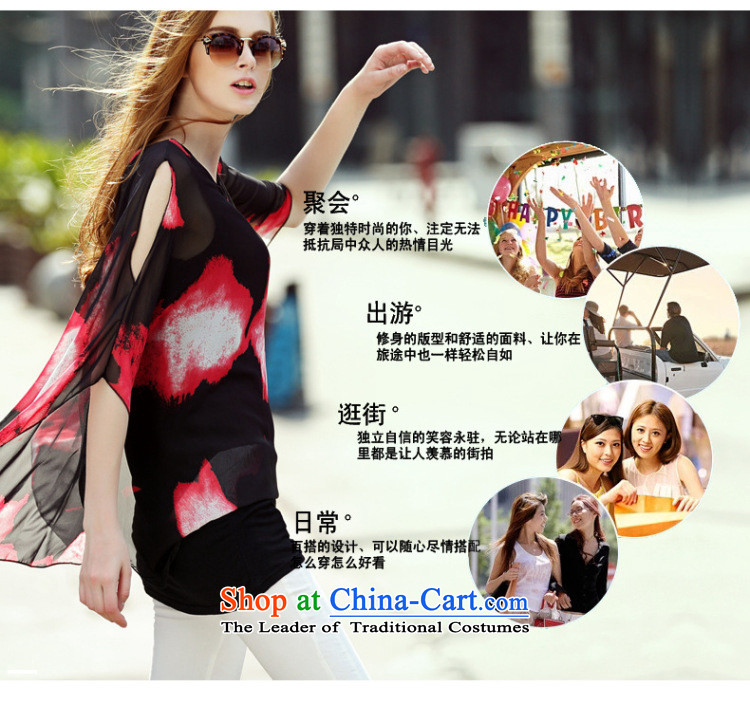 2015 summer morning to the new Europe and to increase the number of women with thick mm wild stylish colors in the long hit temperament, leave two stamp chiffon shirt T-shirt black safflower 4XL( suitable for 150 - 160131) pictures, price catty, brand platters! The elections are supplied in the national character of distribution, so action, buy now enjoy more preferential! As soon as possible.