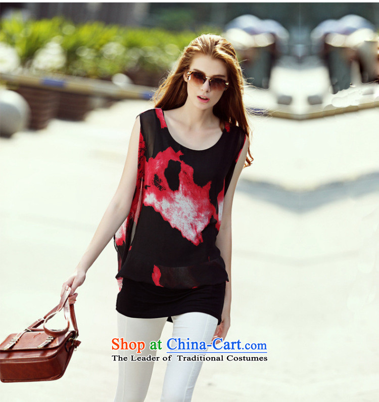 2015 summer morning to the new Europe and to increase the number of women with thick mm wild stylish colors in the long hit temperament, leave two stamp chiffon shirt T-shirt black safflower 4XL( suitable for 150 - 160131) pictures, price catty, brand platters! The elections are supplied in the national character of distribution, so action, buy now enjoy more preferential! As soon as possible.