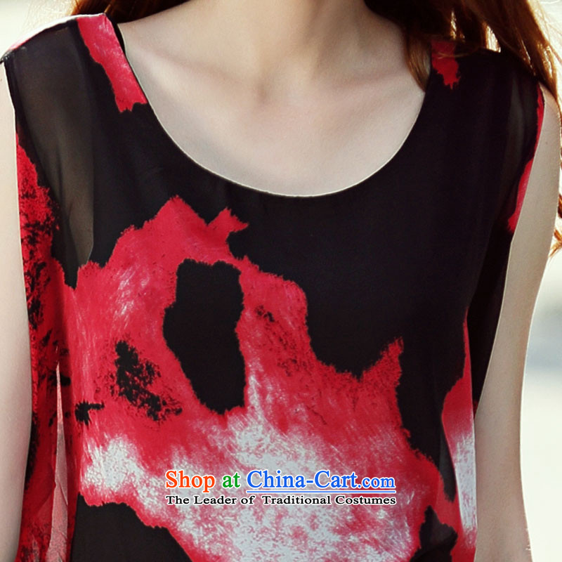2015 summer morning to the new Europe and to increase the number of women with thick mm wild stylish colors in the long hit temperament, leave two stamp chiffon shirt T-shirt black safflower 4XL( 150 - 160131) morning for a catty to , , , shopping on the