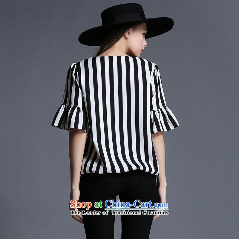 Improving access of 2015 Women's code of the npc thick summer new Wild loose video thin, Horn, short-sleeved T-shirt stripes jacket Black 1973 XL, improving access (MUFUNA) , , , shopping on the Internet