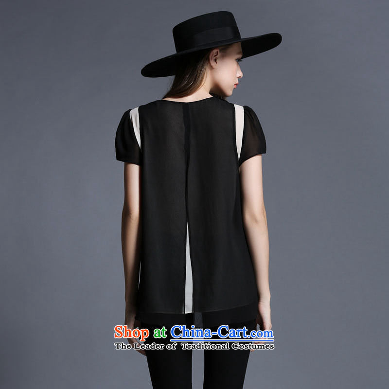 Improving access of thick large sister Women's Summer 2015 new people of the video thin thick snow woven shirts wild round-neck collar short-sleeved T-shirt color plane collision loose coat 1925 Black XXXXL, MUFUNA improving access () , , , shopping on th