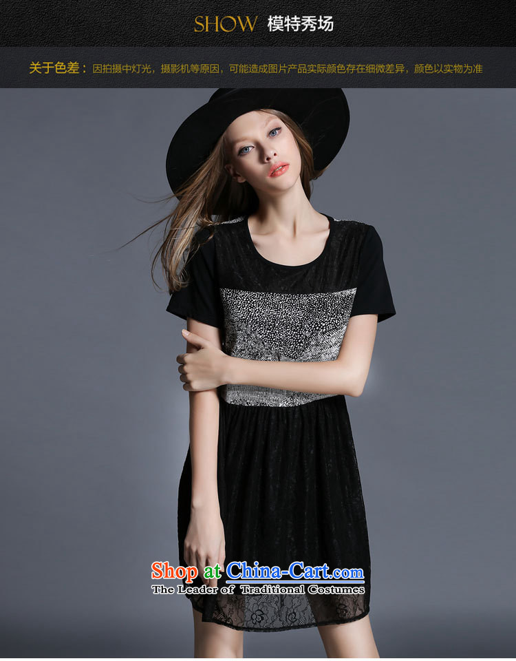Improving access of thick large sister 2015 Women's Summer new stylish stitching Sau San video thin round-neck collar short-sleeved dresses 1965 Black XXXXL picture, prices, brand platters! The elections are supplied in the national character of distribution, so action, buy now enjoy more preferential! As soon as possible.