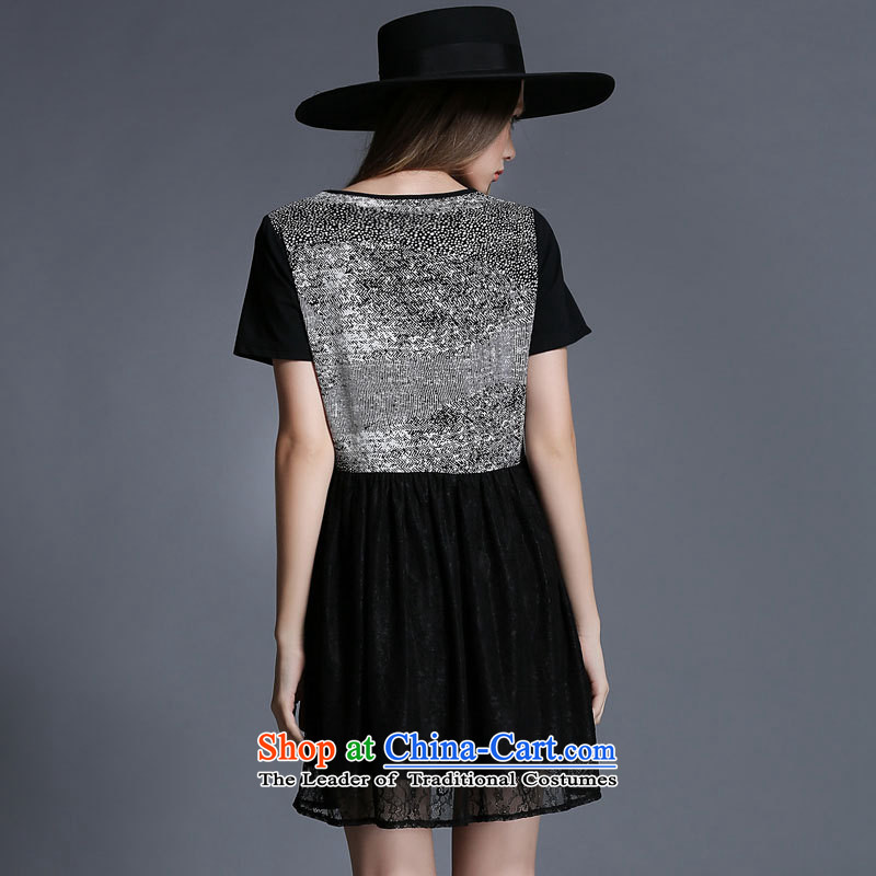 Improving access of thick large sister 2015 Women's Summer new stylish stitching Sau San video thin round-neck collar short-sleeved dresses 1965 Black XXXXL, MUFUNA improving access () , , , shopping on the Internet