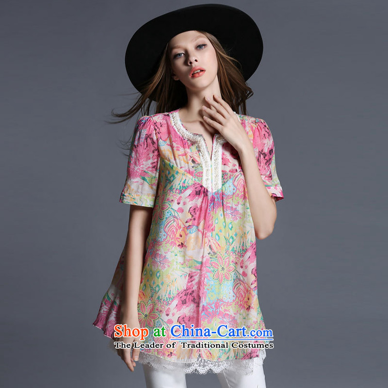 Improving access of 2015 Women's code of the npc thick summer new thick sister large graphics thin chiffon shirt pearl inlay T-shirt female clothes 1912 suit XXXXL, MUFUNA improving access () , , , shopping on the Internet