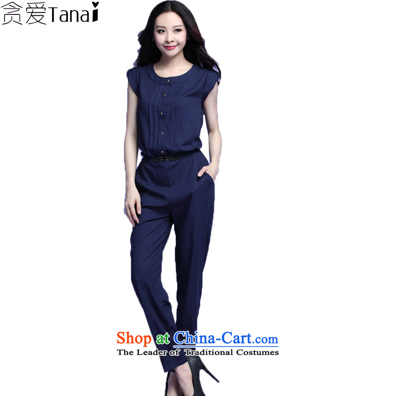 Indulge larger female persons summer thick new XL version won round-neck collar leisure suits TROUSERS-trousers RMB 37.23 dark blueXXL