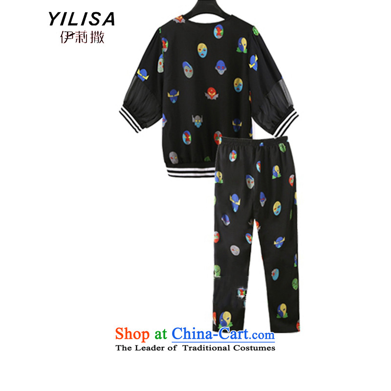 The new Europe and the largest YILISA Code women's summer t-shirt kit fat mm sports and leisure chiffon light jacket coat loose trousers Y5565 9 black 4XL, Elizabeth (YILISA sub-shopping on the Internet has been pressed.)