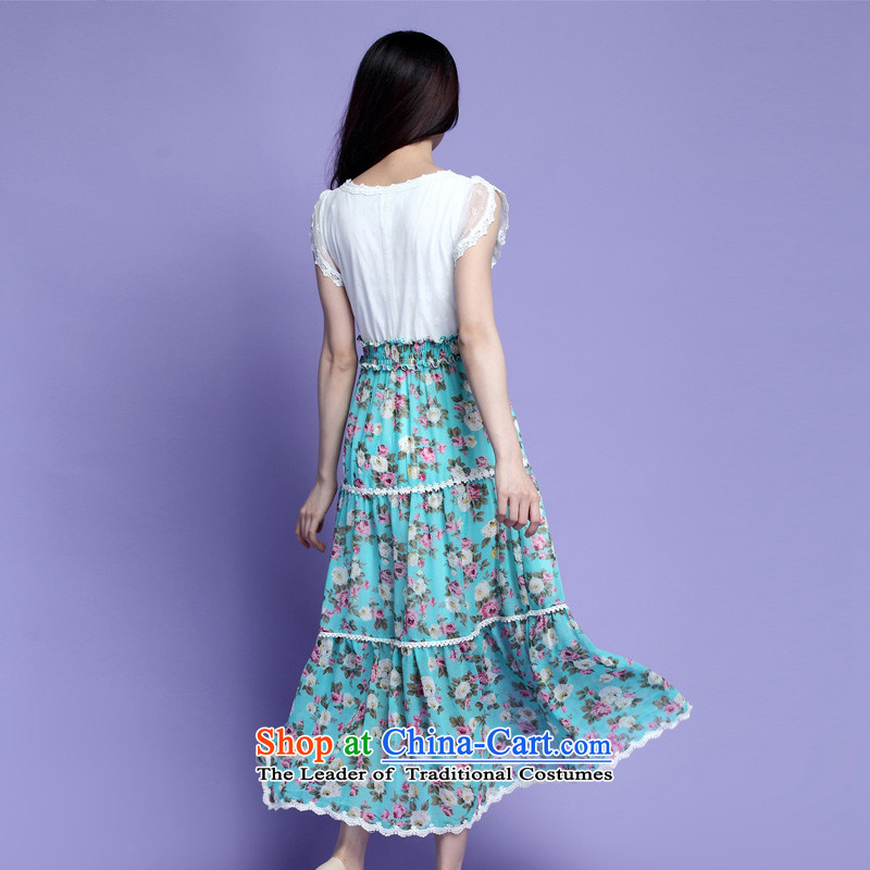 Coveted summer xl female thick sister two fake chiffon lace floral long skirt suits 3725 Green XXXL, coveted (tanai) , , , shopping on the Internet