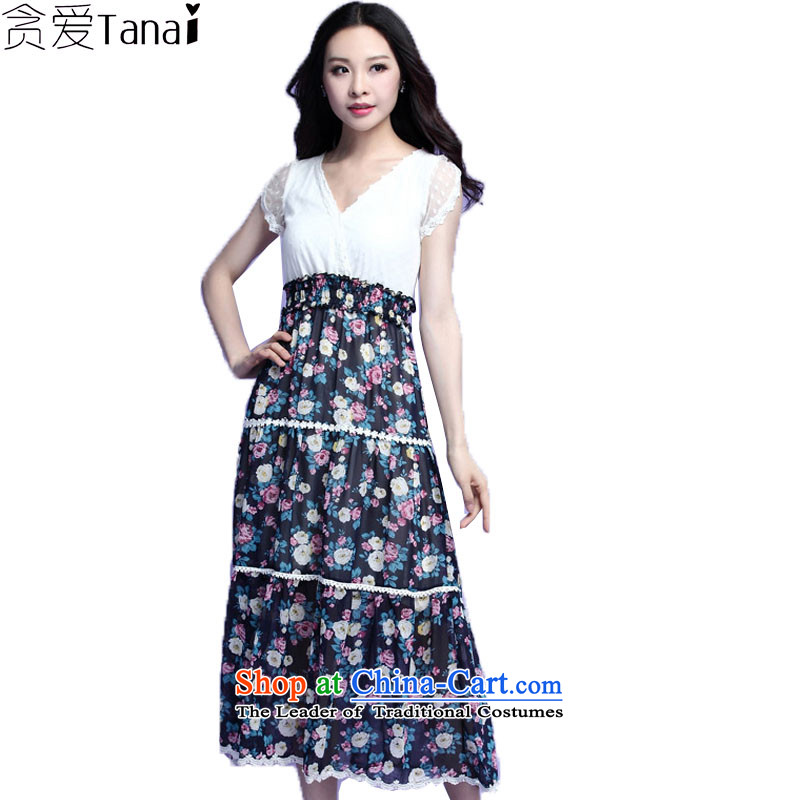Coveted summer xl female thick sister two fake chiffon lace floral long skirt suits 3725 Green XXXL, coveted (tanai) , , , shopping on the Internet