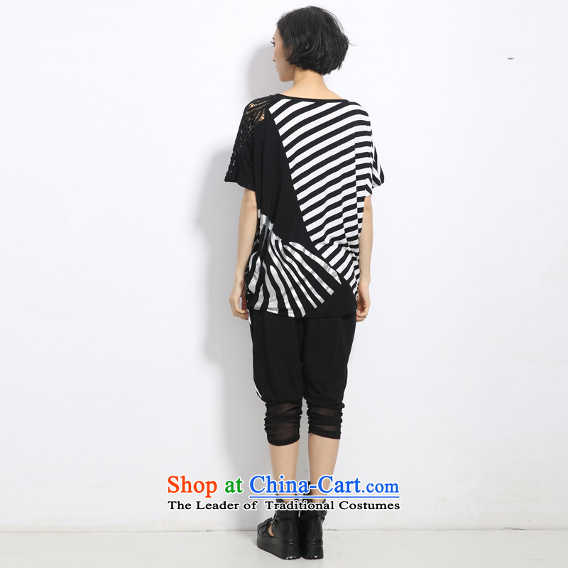 The eternal summer 2015, Sau new fat mm to increase women's code packaged thick black and white modern fat sister zebra stripes stamp graphics package black and white streaks thin 2XL(T shirt + trousers), the Eternal Soo , , , shopping on the Internet