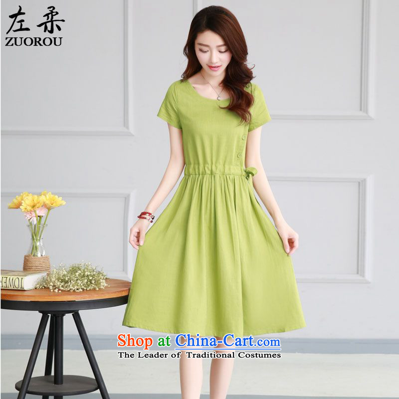 ? 2015 Summer Sophie left Korean female retro arts fan cotton linen female decorated seen wearing short-sleeved linen dresses Qiu Xiang green?XL