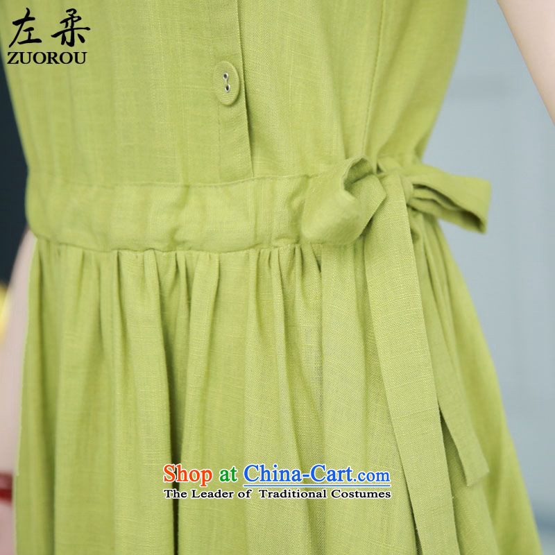   2015 Summer Sophie left Korean female retro arts fan cotton linen female decorated seen wearing short-sleeved linen dresses Qiu Xiang green XL, left soft , , , shopping on the Internet