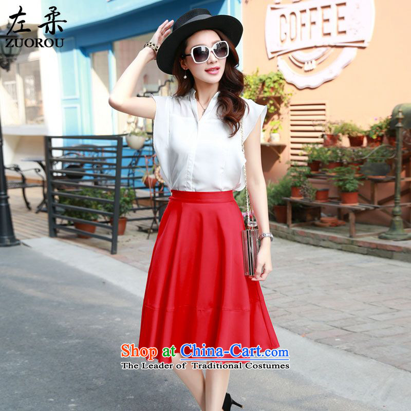    2015 Summer Sophie left Korean female chiffon shirt + Great Circle swing skirt two kits video thin stylish package dresses red XL