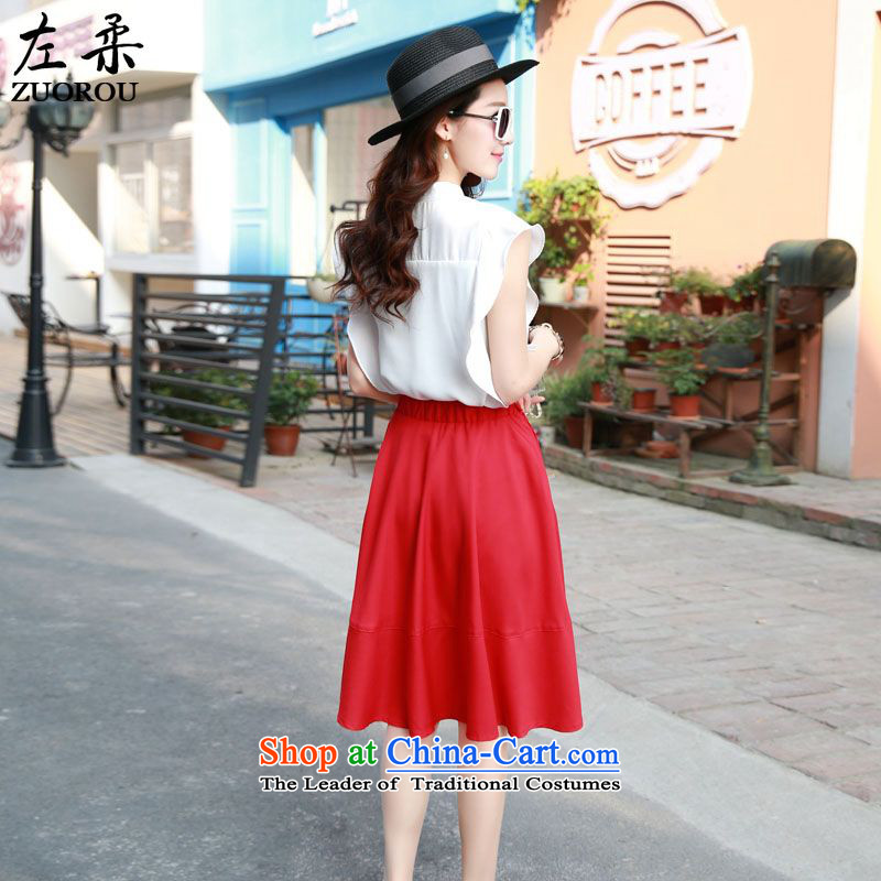    2015 Summer Sophie left Korean female chiffon shirt + Great Circle swing skirt two kits video thin stylish package dresses red XL, left soft , , , shopping on the Internet