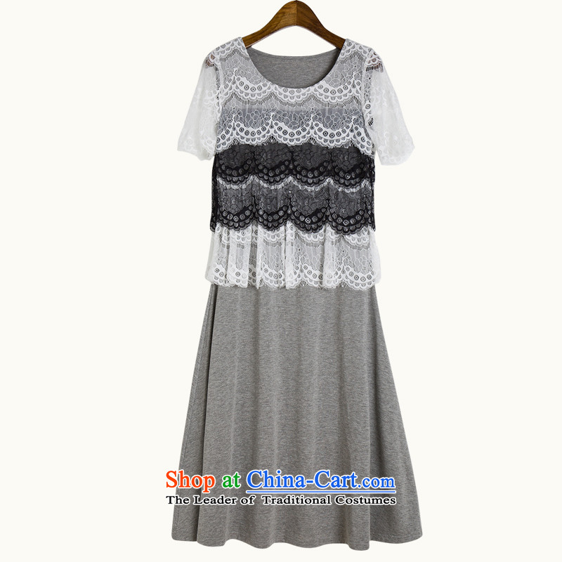 City Break large women 2015 plus overweight temperament lady skirt thick mm summer short-sleeved Elegant New Sau San video thin OL commuter skirt gray large 2XL 140-155, Constitution Yi shopping on the Internet has been pressed.