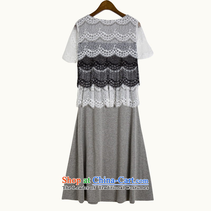 City Break large women 2015 plus overweight temperament lady skirt thick mm summer short-sleeved Elegant New Sau San video thin OL commuter skirt gray large 2XL 140-155, Constitution Yi shopping on the Internet has been pressed.