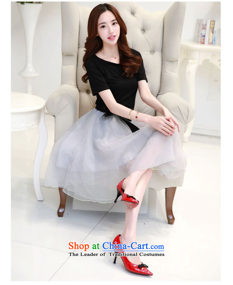   2015 Summer Sophie left Korean female sexy a field for T-shirt + system bow tie the yarn sweet bon bon skirt two-piece set with black and gray S picture, prices, brand platters! The elections are supplied in the national character of distribution, so action, buy now enjoy more preferential! As soon as possible.