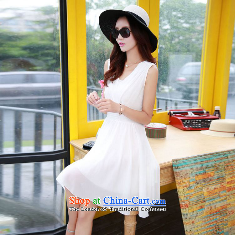   2015 Summer Sophie left Korean female sweet sexy small V-Neck creasing of the Sau San chiffon sleeveless dresses video thin large White XXL pictures, skirts price, brand platters! The elections are supplied in the national character of distribution, so action, buy now enjoy more preferential! As soon as possible.