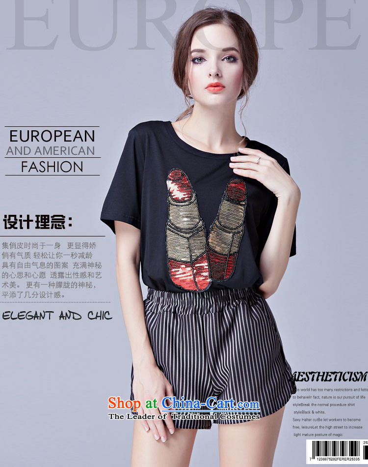 Rui Mei to 2015 to increase the number of women in the new Europe and summer embroidered pearl pattern short-sleeved T-shirt thick mm loose video thin female jacket N3680 black L picture, prices, brand platters! The elections are supplied in the national character of distribution, so action, buy now enjoy more preferential! As soon as possible.